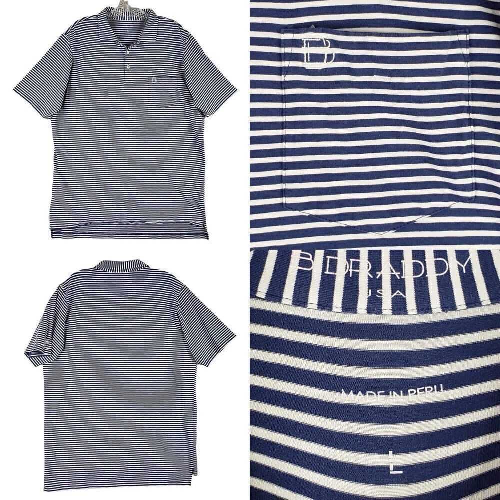 B Draddy Shirt Striped Blue White Golf Short Sleeve Polo Mens Size Large L